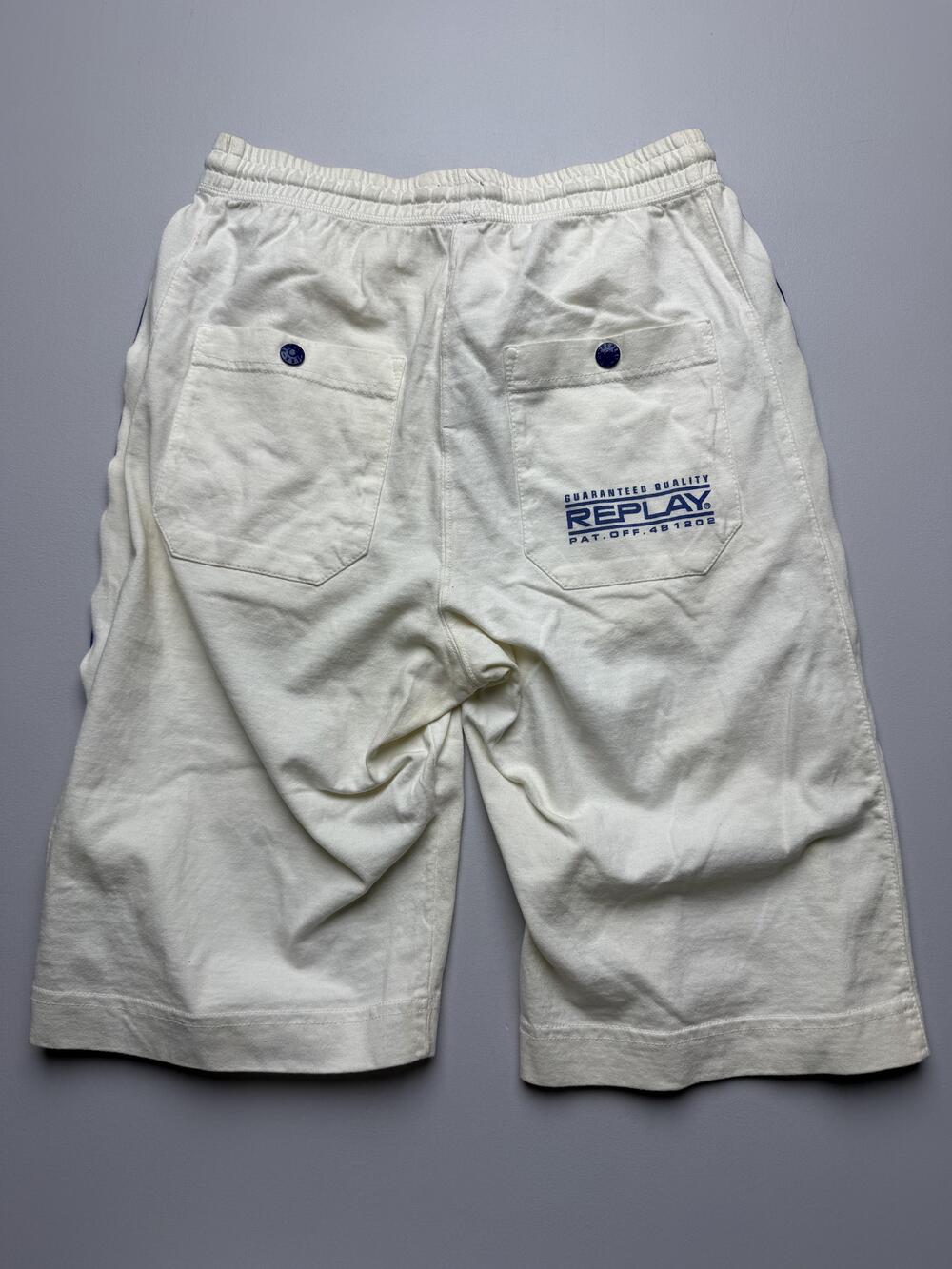 Replay Shorts Mens M White Sweat Side Stripe 12 Inseam Elastic Waist Logo Casual